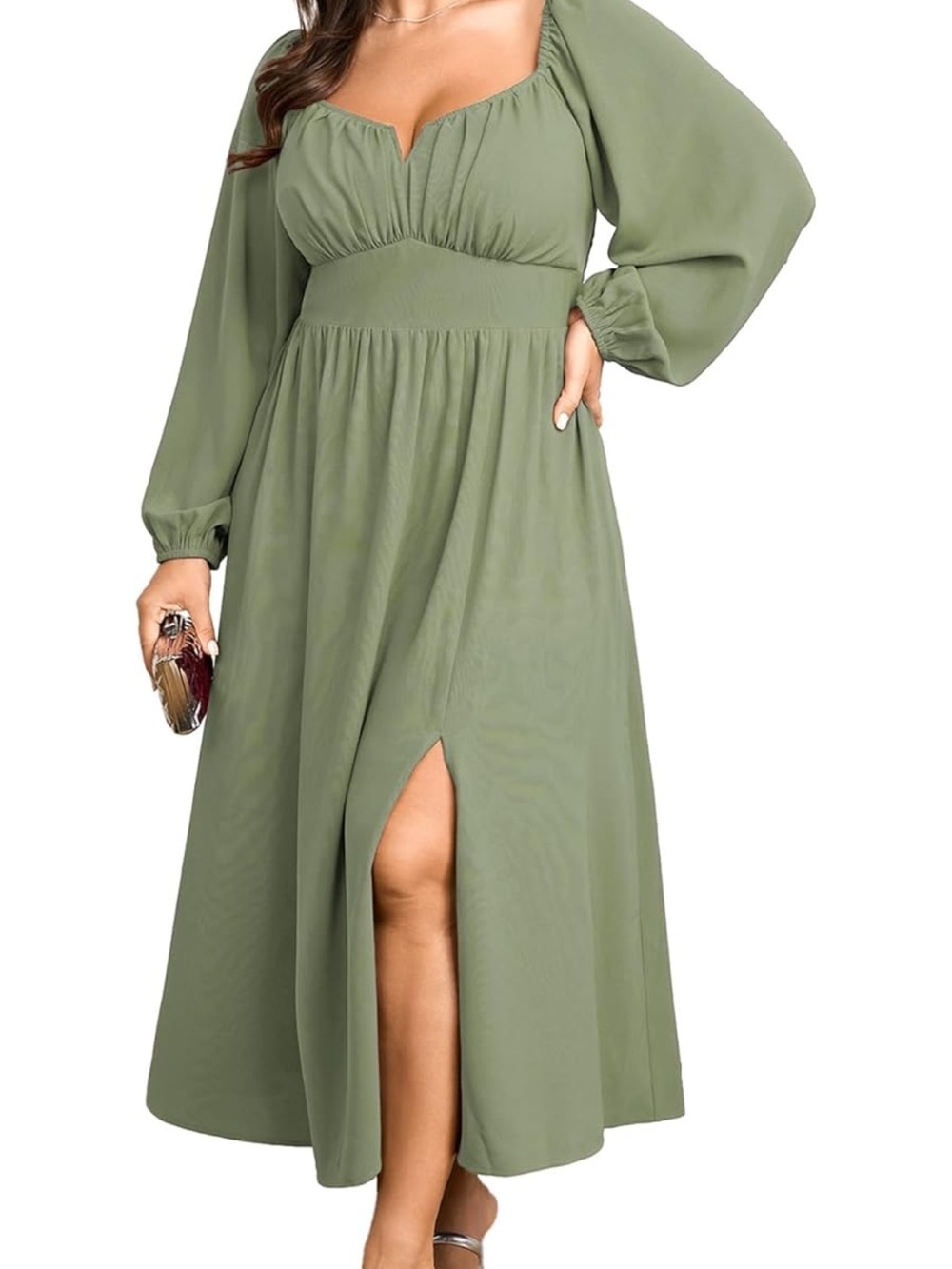 Smocked Waist Sage Green Midi Dress